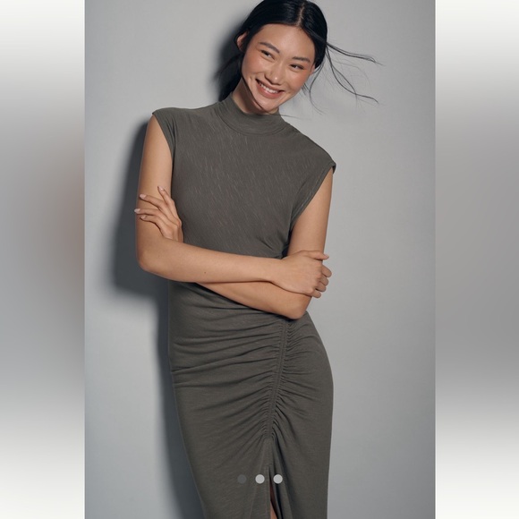 Daily Practice by Anthropologie Mock-Neck Ruched Midi Dress, M - Picture 2 of 13
